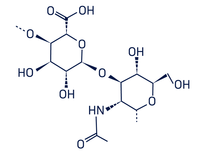 Chemical structure diagram showing a disaccharide molecule with hydroxyl groups, carboxyl group, and an acetyl amino group.